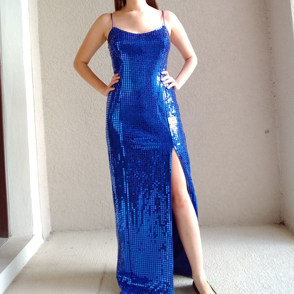 Vintage L.A. Glo Blue Sequin Effect Formal Dress